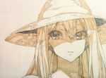  bad_id bad_pixiv_id commentary_request earrings erere hat idolmaster idolmaster_cinderella_girls jewelry long_hair looking_away monochrome necklace shibuya_rin sketch smile solo sun_hat traditional_media 