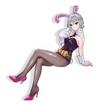  animal_ears battle_bunny_riven bunny_ears bunny_tail bunnysuit carrot detached_collar full_body gloves high_heels jey_rain league_of_legends pantyhose pink_footwear red_eyes riven_(league_of_legends) shoes short_hair silver_hair simple_background single_glove smile solo tail white_background wrist_cuffs 