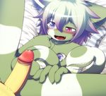  2017 arbre balls bed blush claws drooling duo erection hane happy heterochromia kemono long_penis lying male nude open_mouth penis retracted_foreskin saliva smile spread_legs spreading teeth uncut はね 