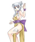  bare_hips blue_eyes breasts double_bun fairy_tail groin large_breasts looking_at_viewer mashima_hiro md5_mismatch mirajane_strauss no_bra no_panties official_art open_mouth pelvic_curtain sash sideboob sidelocks silver_hair simple_background solo stance tattoo tied_hair white_background wrist_cuffs 