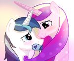  2015 blue_eyes duo edrian equine female feral friendship_is_magic fur hair horn male mammal multicolored_hair my_little_pony pacifier pink_eyes pink_fur princess_cadance_(mlp) shining_armor_(mlp) smile two_tone_hair unicorn white_fur winged_unicorn wings 
