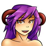  demon doom female hair hell_knight horn humanoid looking_at_viewer not_furry open_mouth portrait purple_hair slit_pupils smile solo thundragon video_games 