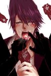  beard between_legs blush censored crying crying_with_eyes_open cum cum_in_mouth danganronpa facial facial_hair fellatio goatee handjob jacket jacket_on_shoulders male_focus momota_kaito mouth_pull multiple_penises new_danganronpa_v3 open_mouth oral pants penis purple_eyes purple_hair school_uniform shirt simple_background solo_focus spiked_hair tears torogao white_background yaoi 