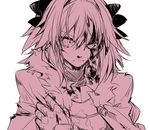  astolfo_(fate) blood braid citron_82 fate/apocrypha fate/grand_order fate_(series) gloves long_hair male_focus monochrome otoko_no_ko ribbon simple_background solo white_background 
