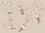  blue_eyes blush brown_hair chibikko_(morihito) eyebrows full_body heart long_hair morihito original pillow school_uniform sketch skirt solo sweater thick_eyebrows uniform 