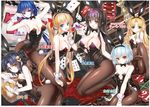  amasaki_mio animal_ears armpits ass bare_shoulders black_bow black_hair black_hairband black_legwear black_leotard black_ribbon blonde_hair blue_eyes blue_hair bow bowtie breasts brown_eyes bunny_ears bunny_tail bunnysuit card character_name charlotte_lieben_frau chun_(friendly_sky) cleavage collarbone cup drinking_glass eyebrows_visible_through_hair fake_animal_ears fake_tail feet green_eyes hair_ornament hair_ribbon hairband hand_on_lap hayashizaki_kanae hiakari_koyuki highres holding holding_cup hoshikaze_hikaru kneeling large_breasts leotard long_hair looking_at_viewer magika_no_kenshi_to_basileus multiple_girls no_shoes novel_illustration official_art otonashi_kaguya pantyhose pointy_ears ponytail purple_bow purple_eyes red_eyes red_ribbon ribbon short_hair sideboob sitting small_breasts strapless strapless_leotard tail twintails wine_glass wrist_cuffs 