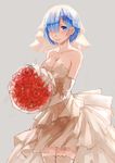  bangs bare_shoulders blue_eyes blue_hair blunt_bangs bouquet breasts bridal_veil cleavage closed_mouth collarbone cowboy_shot dress elbow_gloves flower gloves grey_background hair_ornament hair_over_one_eye highres holding holding_bouquet large_breasts looking_at_viewer re:zero_kara_hajimeru_isekai_seikatsu red_flower red_rose rem_(re:zero) rose short_hair simple_background sketch smile solo tareme thighhighs veil wedding_dress wenhe white_dress white_gloves white_legwear x_hair_ornament 