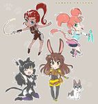  animal_ears black_hair blake_belladonna brown_hair bunny_ears cat_tail chibi commentary copyright_name fang iesupa ilia_amitola inline_skates kemono_friends multiple_girls neon_katt nunchaku orange_hair pantyhose red_hair roller_skates rwby shorts skates tail velvet_scarlatina weapon welsh_corgi whip yawning zwei_(rwby) 