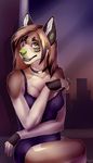  anthro breasts canine clothed clothing felicia_cat female fur hair looking_at_viewer mammal off_shoulder open_mouth solo 