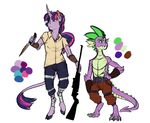  anthro blood claws clothed clothing digitigrade dragon earthsong9405 equine female friendship_is_magic fur green_eyes gun holding_object holding_weapon hooves horn knife male mammal model_sheet my_little_pony purple_eyes purple_fur ranged_weapon simple_background smile spike_(mlp) topless twilight_sparkle_(mlp) unicorn weapon white_background 