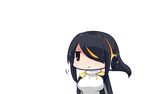  black_hair brown_eyes chibi closed_mouth emperor_penguin_(kemono_friends) hair_over_one_eye headphones highlights hood hoodie jitome kemono_friends multicolored_hair open_clothes open_hoodie shioya_mutsu simple_background solo sparkle turtleneck upper_body white_background 