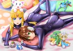  aile ass black_bodysuit blonde_hair bodysuit brown_hair gloves green_eyes latex multiple_girls prairie rockman rockman_zx seotaku_(kyokkou) short_hair skin_tight spandex 