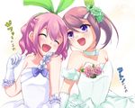  2girls bare_shoulders blue_eyes blush breasts choker dress eyes_closed flower frills gloves hair_ornament hairclip kana_(tales) multiple_girls open_mouth pink_hair rose sara_(tales) short_hair side_ponytail tales_of_(series) tales_of_link white_dress 