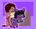  2017 anthro blush breasts brown_fur brown_hair cat cum cum_in_hair dickgirl duo fan_character feline female fur hair intersex mammal messy mustelid nipples nude open_mouth orgasm otter puffdraws puffy_(character) sex simple_background tongue tongue_out 