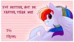  2017 border english_text equine feathered_wings feathers female feral friendship_is_magic grin hair lolepopenon mammal multicolored_hair my_little_pony pegasus rainbow_dash_(mlp) rainbow_hair smile solo text white_border wings 
