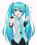  aqua_eyes aqua_hair chocolate detached_sleeves feeding hatsune_miku headset long_hair looking_at_viewer nahomin nail_polish necktie open_mouth pov_feeding simple_background skirt solo twintails valentine very_long_hair vocaloid white_background 