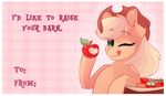  2017 apple applejack_(mlp) border earth_pony english_text equine female food freckles friendship_is_magic fruit green_eyes hair hat horse licking licking_lips lolepopenon long_hair mammal my_little_pony pony smile solo text tongue tongue_out white_border 