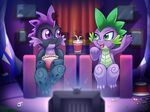  2017 armchair chair changeling duo female food friendship_is_magic hole_(anatomy) male my_little_pony popcorn slit_pupils spike_(mlp) vavacung 