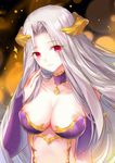  areola_slip areolae bare_shoulders breasts choker cleavage closed_mouth collarbone commentary_request covered_nipples demon_girl demon_horns detached_sleeves fate/grand_order fate_(series) gekka_nanako halloween_princess_(fate/grand_order) highres horns irisviel_von_einzbern irisviel_von_einzbern_(caster) large_breasts long_hair red_eyes revealing_clothes silver_hair solo succubus upper_body 