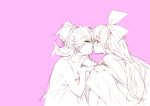  aida_mana closed_eyes dokidoki!_precure edoya_pochi imminent_kiss monochrome multiple_girls naked_sheet precure regina_(dokidoki!_precure) sketch yuri 