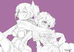  blush edoya_pochi mahou_shoujo_ikusei_keikaku monochrome multiple_girls official_art ripple_(mahoiku) scar scarf shared_scarf sitting sketch snow_white_(mahoiku) yuri 