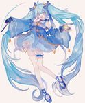  :d absurdly_long_hair ahoge bad_id bad_pixiv_id blue_eyes blue_hair detached_sleeves dress fingerless_gloves full_body garters gloves hair_ribbon hatsune_miku long_hair lunch_(lunchicken) open_mouth ribbon smile solo twintails very_long_hair vocaloid wand white_background yuki_miku 