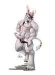  2017 abs anthro balls biceps bunny_costume clothing digital_media_(artwork) erection feline humanoid_penis intven96 league_of_legends lingerie lion looking_at_viewer male mammal muscular muscular_male nipples pecs penis playboy_bunny rengar_(lol) simple_background vein veiny_penis video_games 