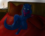  bed blue_fur female fur horn kobold mostly_nude pillow pussy signet solo spread_legs spreading vaessi_(signet) 