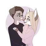  &lt;3 anthro canine clothed clothing duo eyewear feline female franciscassidy glasses hug licking male male/female mammal smile standing tongue tongue_out 