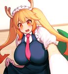  blonde_hair breasts elbow_gloves gloves huge_breasts kobayashi-san_chi_no_maidragon long_hair md5_mismatch mogu_(kanikama_mgmg) necktie open_mouth reaching_out red_eyes self_shot smile solo tooru_(maidragon) twintails 
