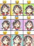  &gt;_&lt; :d ? black_hair blush closed_eyes eighth_note emoji expression_chart expressions flying_sweatdrops frown heart horns imokichi kijin_seija multicolored_hair multiple_views musical_note one_eye_closed open_mouth red_eyes red_hair smile smiley_face streaked_hair surprised sweatdrop tears teeth thinking tongue tongue_out touhou white_hair 