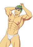  1boy abs bulge epcs genji_(overwatch) green_hair ignacio male_focus muscle nipple nipples overwatch piercing smile teeth topless underwear 