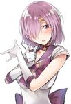  alternate_costume bishoujo_senshi_sailor_moon blush breasts choker commentary_request cosplay elbow_gloves fate/grand_order fate_(series) gloves hair_over_one_eye highres ijima_yuu large_breasts looking_at_viewer mash_kyrielight purple_choker purple_eyes purple_hair sailor_senshi_costume sailor_senshi_uniform short_hair simple_background solo tsuki_ni_kawatte_oshioki_yo upper_body white_background white_gloves 