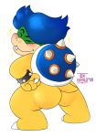  armband big_butt blue_hair blush buckteeth butt digital_media_(artwork) exnihilo18 flirting hair hi_res koopa koopaling looking_at_viewer ludwig_von_koopa male mario_bros nintendo one_eye_closed presenting scales scalie shell simple_background smile solo sparkle teeth video_games white_background wink yellow_scales 