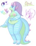  anthro breasts dinosaur female hair horn lobstersnail model_sheet nipples nude overweight pussy solo standing 
