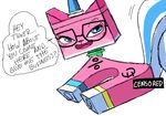  bedroom_eyes blue_eyes brokenlynx21 cat censored dialogue english_text equine eyewear feline female glasses half-closed_eyes horn hybrid low_res mammal open_mouth seductive smile solo speech_bubble text the_lego_movie unicorn unikitty unprofessional_behavior 