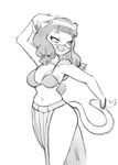  anthro belly_dancer bracelet breasts cat dbaru ecaflip feline female greyscale grin hair jewelry mammal midriff miranda_(wakfu) monochrome smile solo veil wakfu 