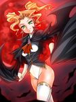  acis_(hawawani) bat_wings blonde_hair brooch cape commentary cowboy_shot elbow_gloves funnyari gloves green_eyes highleg highleg_leotard jewelry leotard light_smile moon original pointy_ears red_moon solo thighhighs twintails vampire white_legwear white_leotard wings 