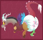  blush diaper discord_(mlp) draconequus embarrassed equine feathered_wings feathers friendship_is_magic kurikia looking_at_viewer male mammal membranous_wings my_little_pony red_eyes solo wings 