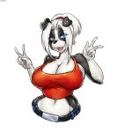  2019 5_fingers absurd_res anthro big_breasts black_fur black_nose border_collie breasts canid canine canis cleavage clothed clothing collie digital_media_(artwork) domestic_dog female fur hair hi_res hotbento huge_breasts looking_at_viewer mammal melinda_pastor_(lildredre) multicolored_fur navel open_mouth simple_background smile solo standing tongue two_tone_fur white_background white_fur white_hair wide_hips 