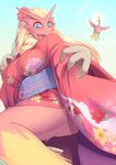  2017 anthro avian blaziken blush breasts clothing female hair japanese_clothing kimono looking_at_viewer nintendo pok&eacute;mon smile solo video_games まえのめり 