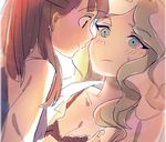  2girls akko_kagari black_bra blonde_hair blue_eyes blush bra brown_hair diana_cavendish little_witch_academia multiple_girls nonohana red_eyes underwear yuri 