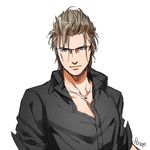  brown_hair final_fantasy final_fantasy_xv glasses green_eyes hinoe_(dd_works) ignis_scientia jewelry male_focus messy_hair necklace signature solo upper_body wet wet_hair 