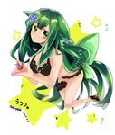  1girl bare_shoulders bikini black_bikini black_bra black_panties bow bra collarbone frilled_bikini frills gatchaman gatchaman_crowds green_eyes green_hair high_heels large_bow leg_garter long_hair matching_hair/eyes panties ribbon solo swimsuit underwear utsutsu very_long_hair 