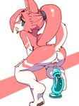  2017 anthro blue_eyes butt canine dildo female fur hair kaitou looking_at_viewer mammal nude open_mouth penetration pink_fur pussy pussy_juice rel sex_toy simple_background solo vaginal vaginal_penetration 