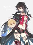  1girl ahoge bandages belt black_choker black_hair blonde_hair breasts cape choker collarbone copyright_name green_eyes heke laphicet_(tales) medium_breasts navel tales_of_(series) tales_of_berseria torn_clothes underboob velvet_crowe yellow_eyes 