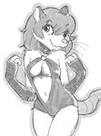  akunim anthro arm_wraps breasts cleavage clothed clothing female greyscale hair mammal marsupial maude_o&#039;dell monochrome opossum smile solo swimsuit the_tale_of_jasper_gold wraps 
