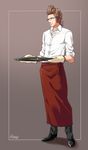  apron baking_sheet brown_hair final_fantasy final_fantasy_xv full_body glasses hinoe_(dd_works) ignis_scientia male_focus oven_mitts signature solo 