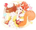  animal_ears arisugawa_himari brown_eyes cake character_name cure_custard elbow_gloves extra_ears food food_themed_hair_ornament gloves hair_ornament kirakira_precure_a_la_mode looking_at_viewer magical_girl ponytail precure red_hair short_hair solo squirrel_ears squirrel_tail star strsouko tail white_gloves 