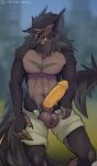  anthro balls claws erection genitals hi_res holt-odium male moksu_(character) nude penis sergal solo tail 